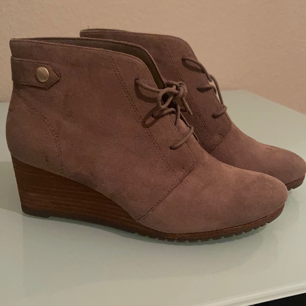 Brand new, never worn brown wedge boots